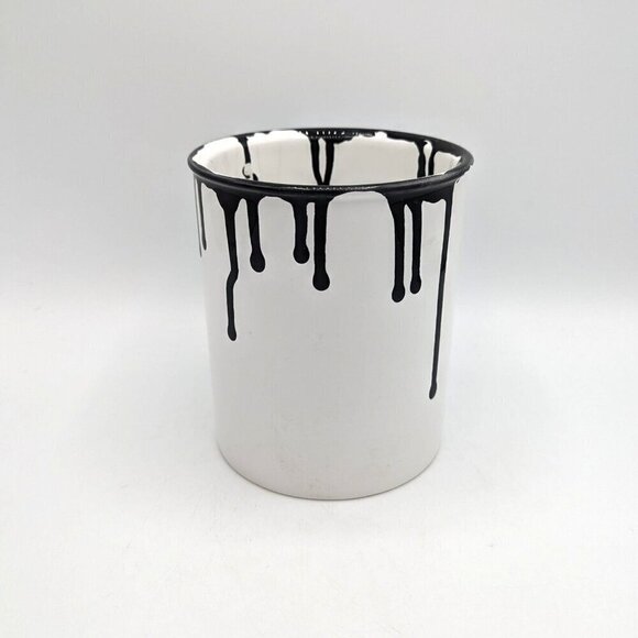 Farval Ceramics Hand Painted Kitchen Canister Made In Portugal White Black Drip - Picture 1 of 6
